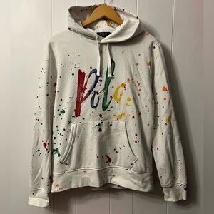 Polo Ralph Lauren Paint Splatter White Logo Spellout Hoodie Sweatshirt Unisex